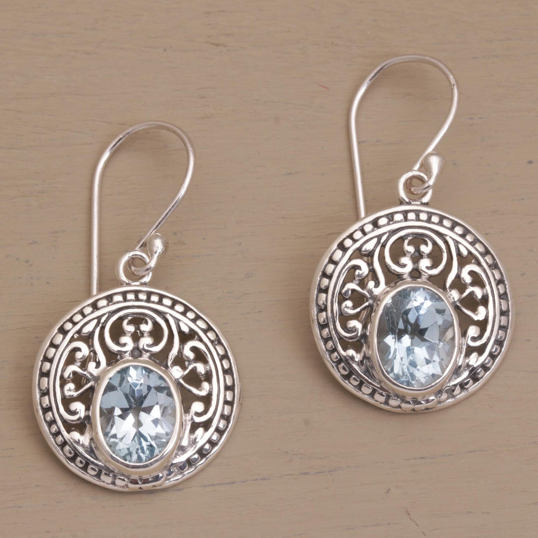 Three Carat Blue Topaz and Sterling Silver Earrings - Aqua Pura