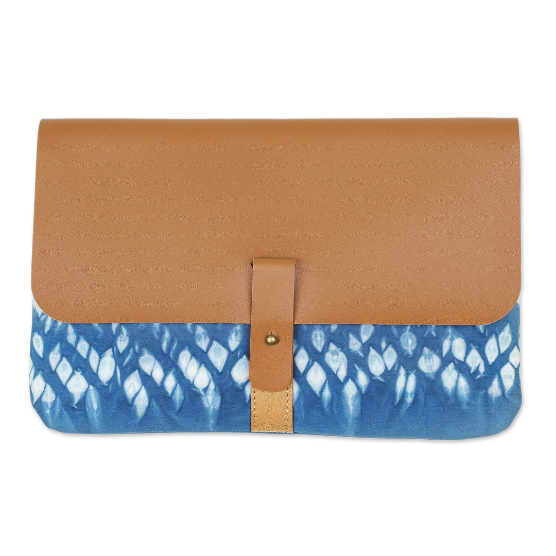 Blue Shibori Tie-Dyed Cotton Clutch Handbag - Anyer Rain