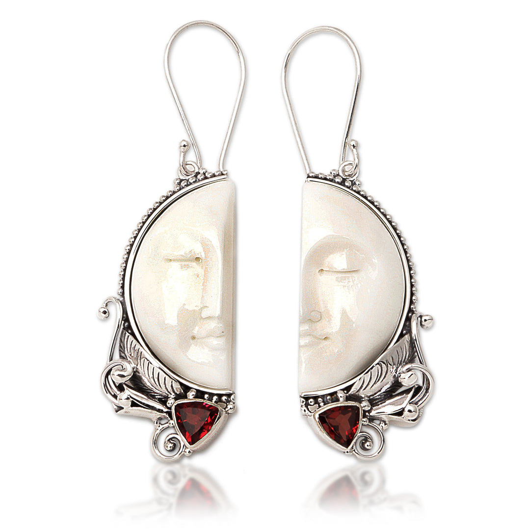 Handcrafted Garnet and Bone Dangle Earrings from Bali - Half of My Soul