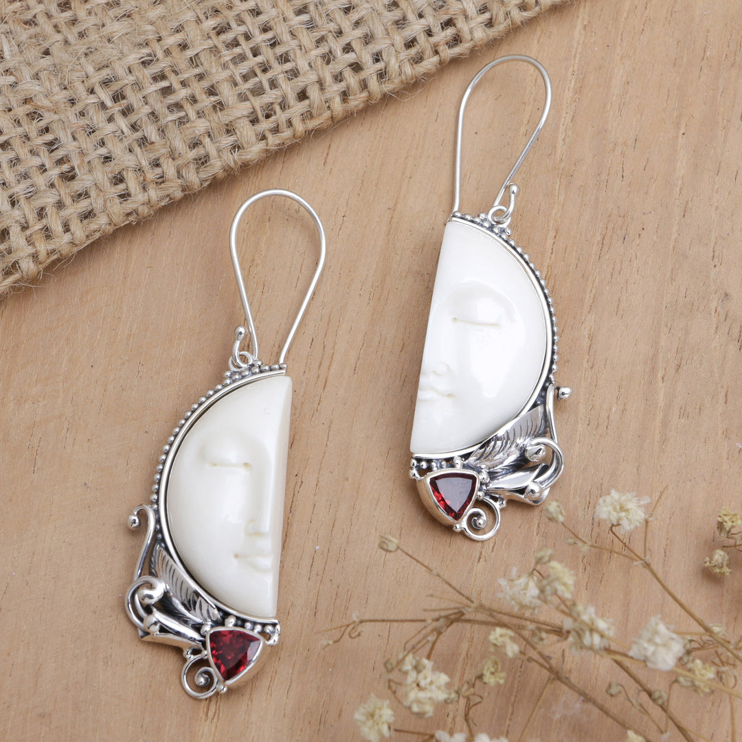Handcrafted Garnet and Bone Dangle Earrings from Bali - Half of My Soul