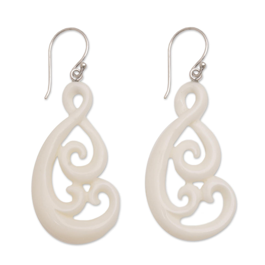 Handcrafted Bone Dangle Earrings from Bali - Swirly Vines