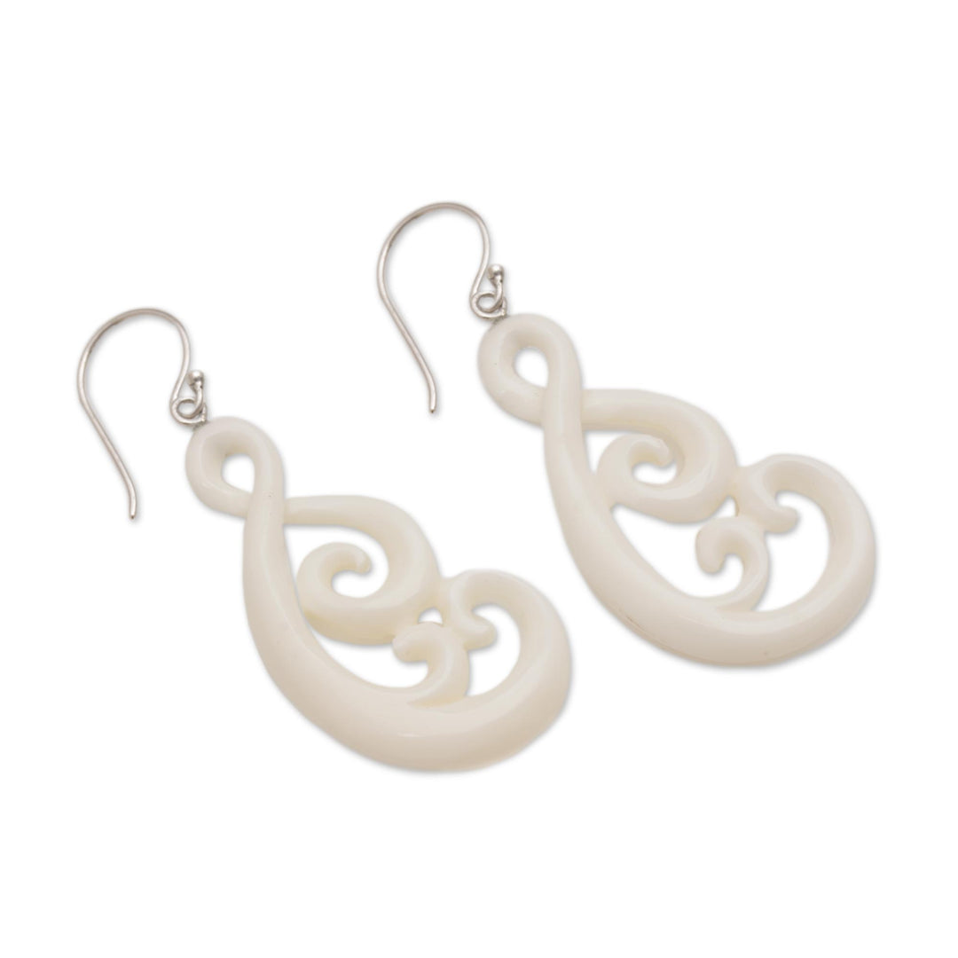 Handcrafted Bone Dangle Earrings from Bali - Swirly Vines