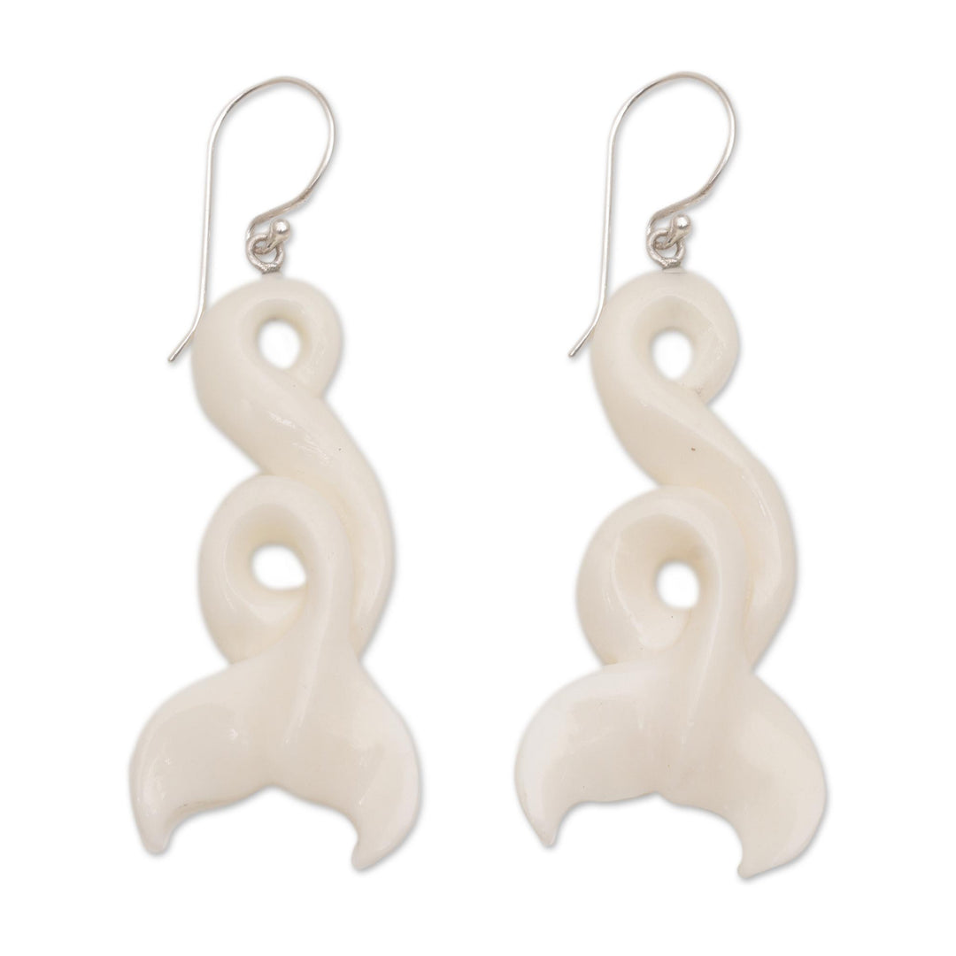 Handcrafted Whale-Themed Bone Dangle Earrings form Bali - Fantastic Tails