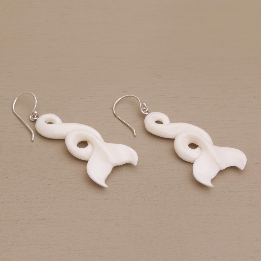 Handcrafted Whale-Themed Bone Dangle Earrings form Bali - Fantastic Tails