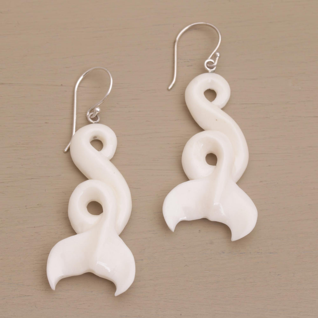 Handcrafted Whale-Themed Bone Dangle Earrings form Bali - Fantastic Tails