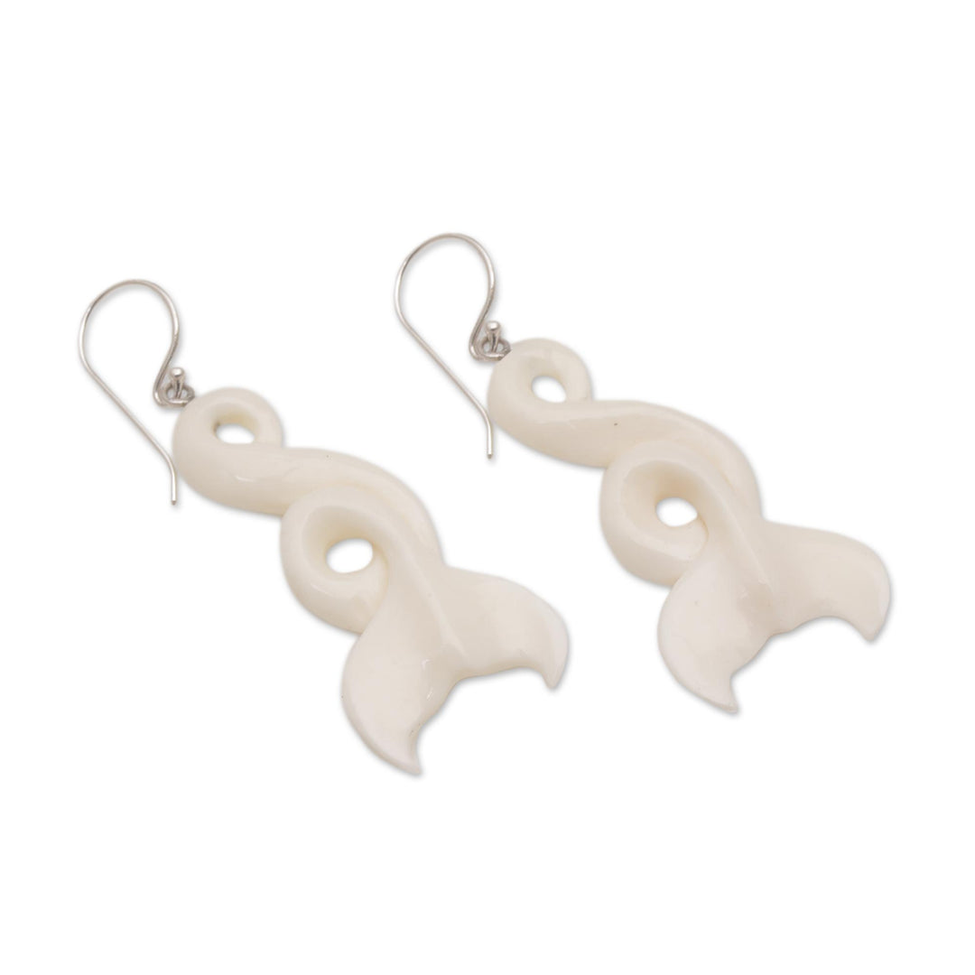Handcrafted Whale-Themed Bone Dangle Earrings form Bali - Fantastic Tails