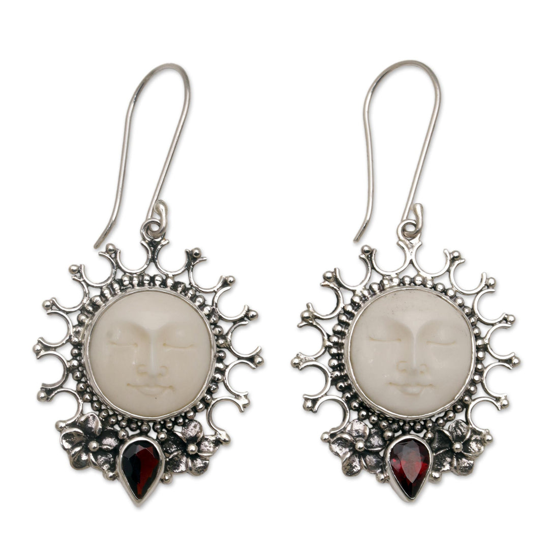 Handcrafted Sun-Themed Garnet Dangle Earrings from Bali - Sunny Soul