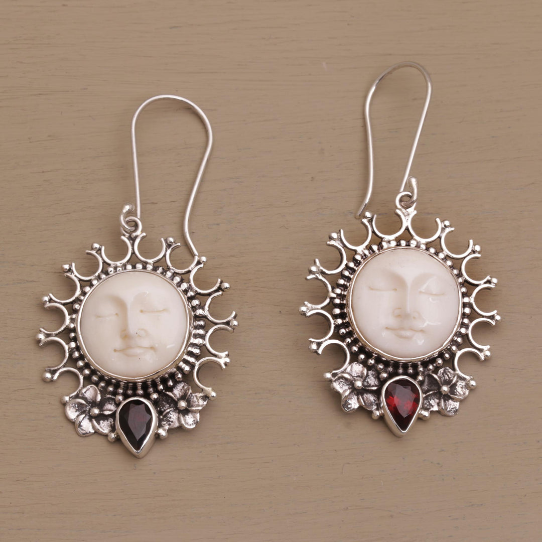 Handcrafted Sun-Themed Garnet Dangle Earrings from Bali - Sunny Soul
