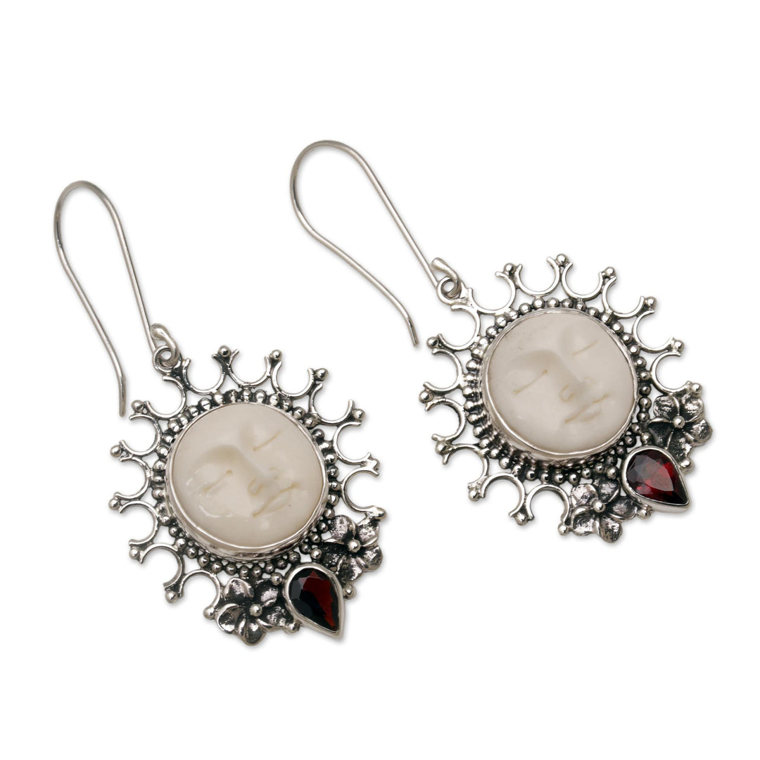 Handcrafted Sun-Themed Garnet Dangle Earrings from Bali - Sunny Soul