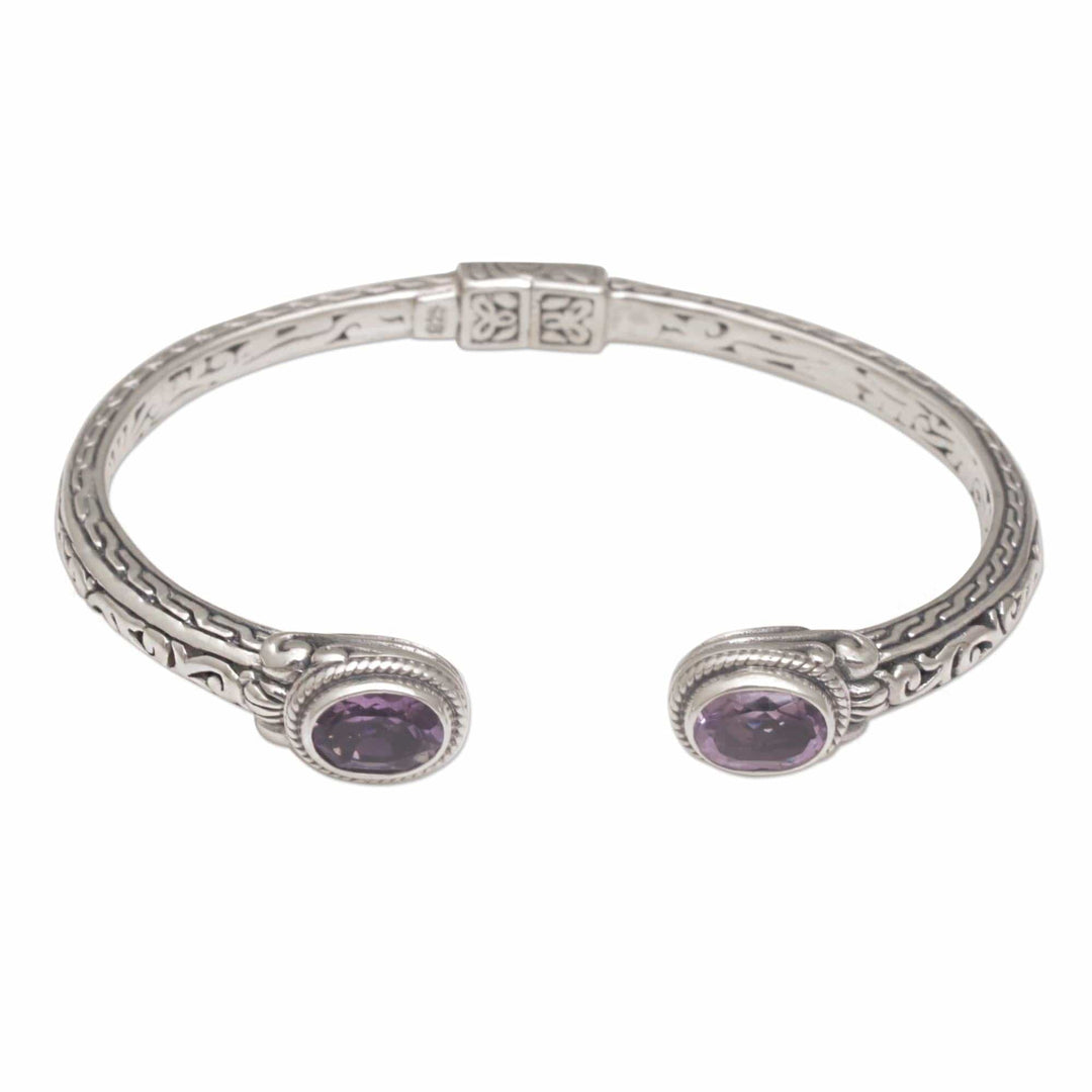 Modern Balinese Amethyst and 925 Silver Cuff Bracelet - Magical Attraction