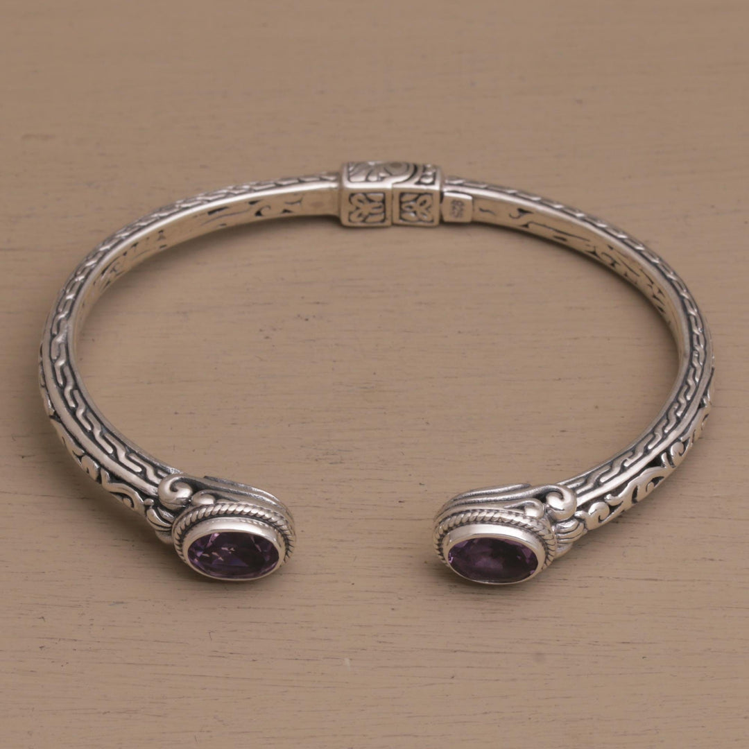 Modern Balinese Amethyst and 925 Silver Cuff Bracelet - Magical Attraction
