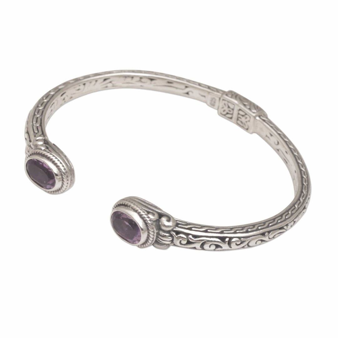 Modern Balinese Amethyst and 925 Silver Cuff Bracelet - Magical Attraction