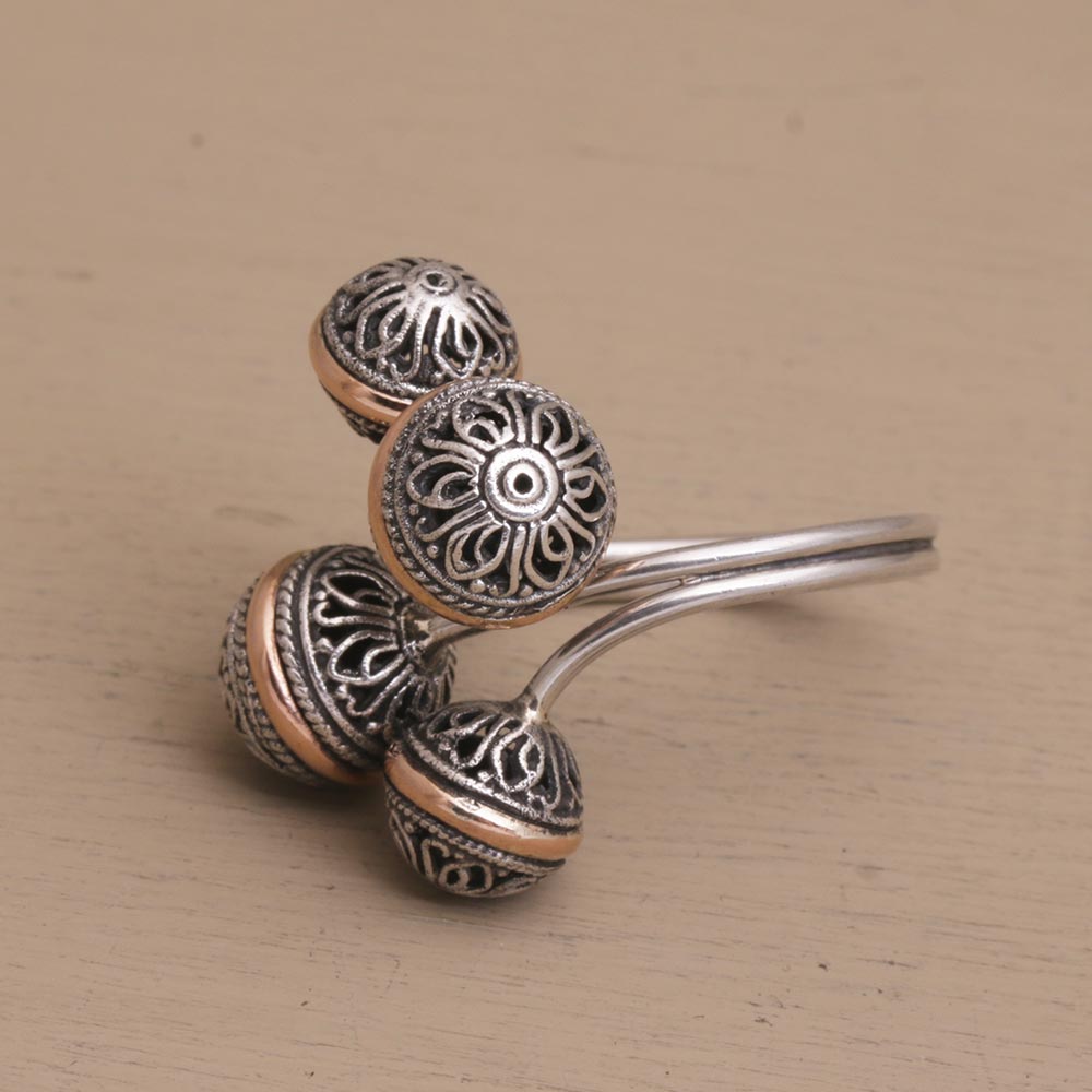 Sterling Silver Scrollwork with Gold Accent Wrap Ring - Ornate Ornamen ...