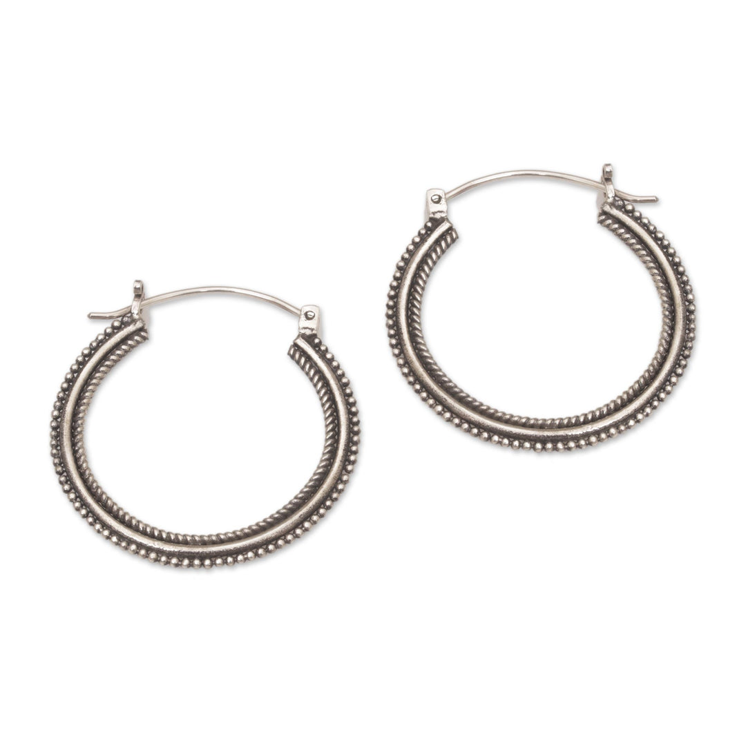 Sterling Silver Hoop Earrings with Textured Details (1.4 In) - On Rotation