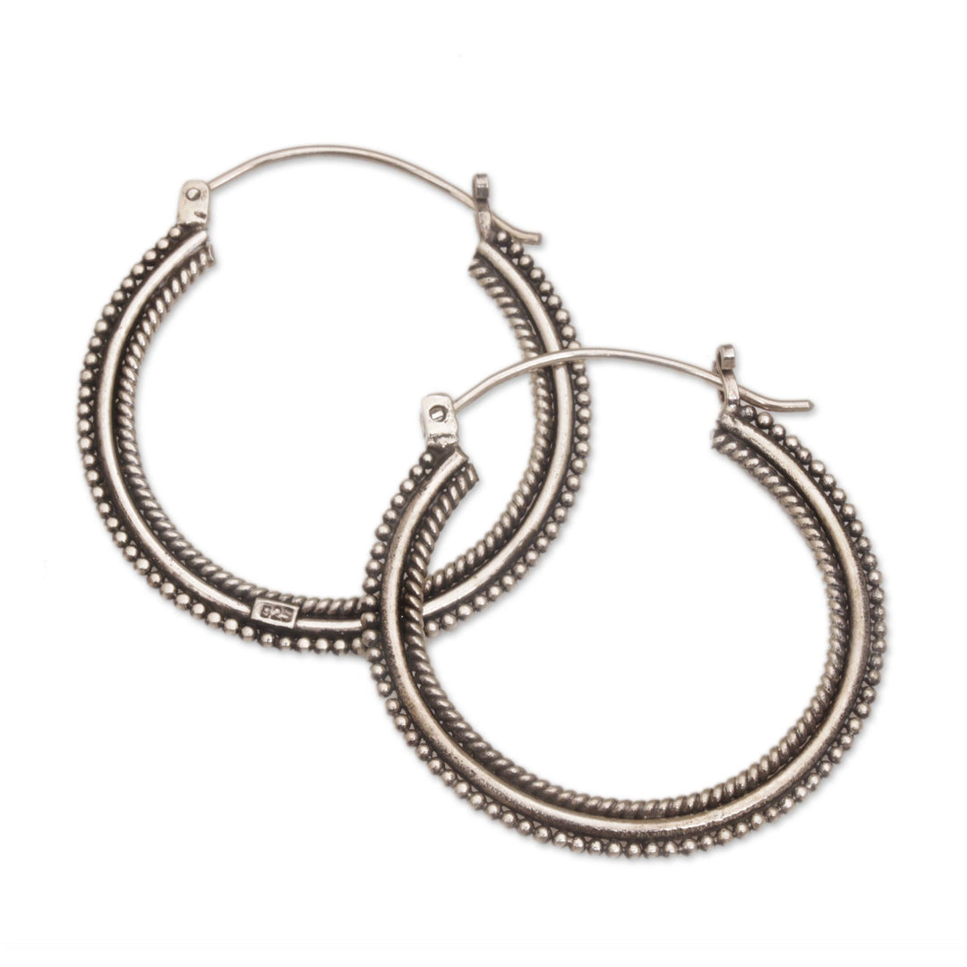 Sterling Silver Hoop Earrings with Textured Details (1.4 In) - On Rotation