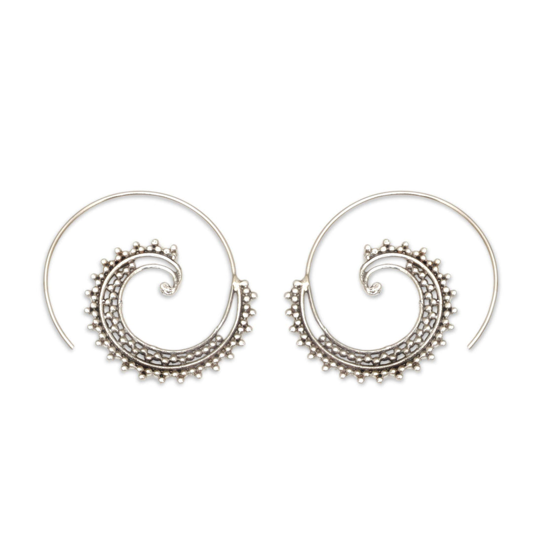 Sterling Silver Spiral Threader Earrings from Bali - Bali Tendrils