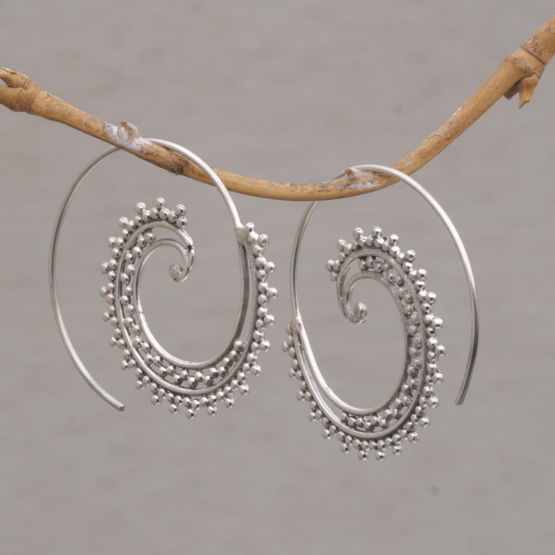 Sterling Silver Spiral Threader Earrings from Bali - Bali Tendrils