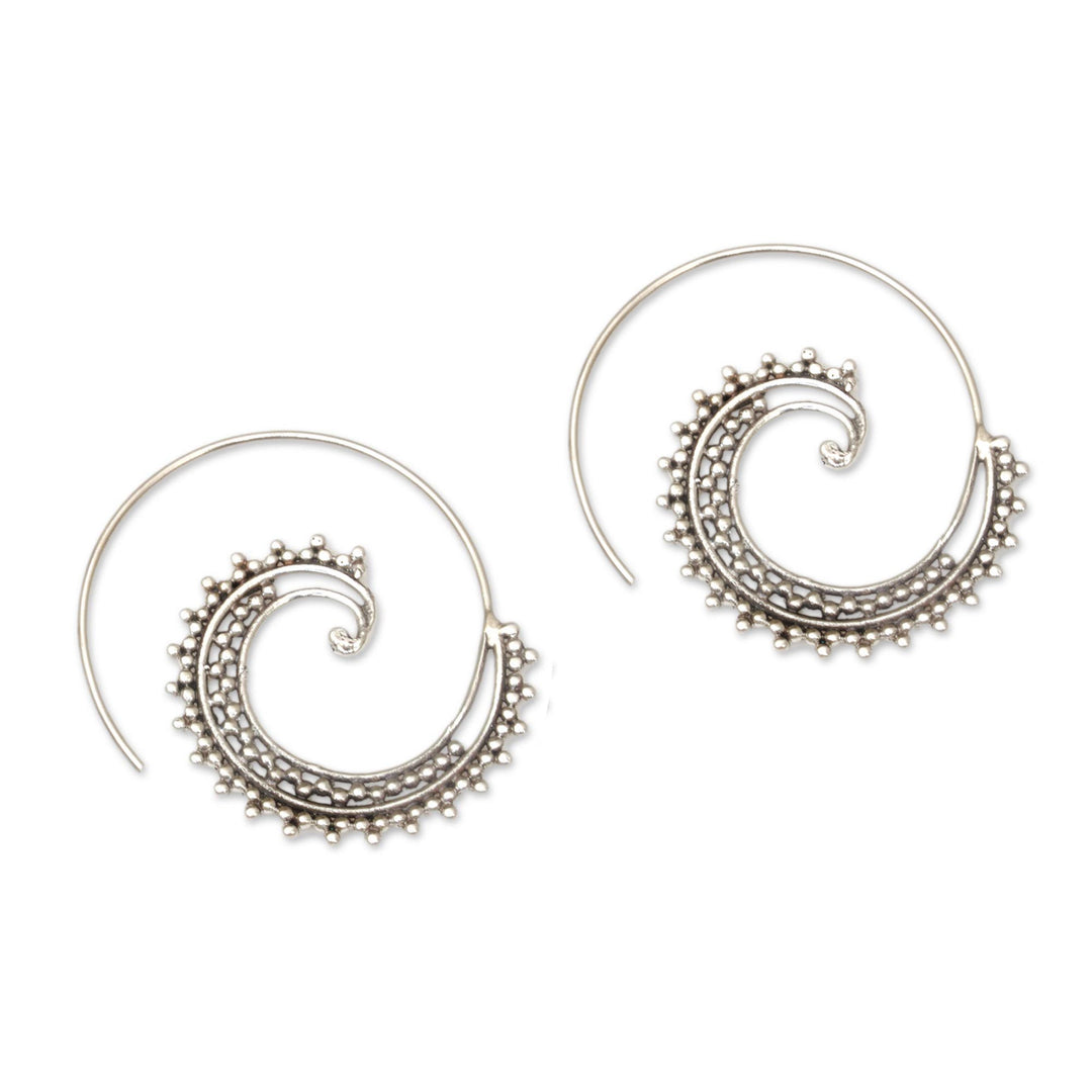 Sterling Silver Spiral Threader Earrings from Bali - Bali Tendrils