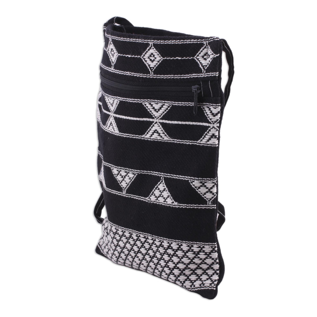 Hand Woven Black and White Cotton Sling Bag - Rajasthani Roads