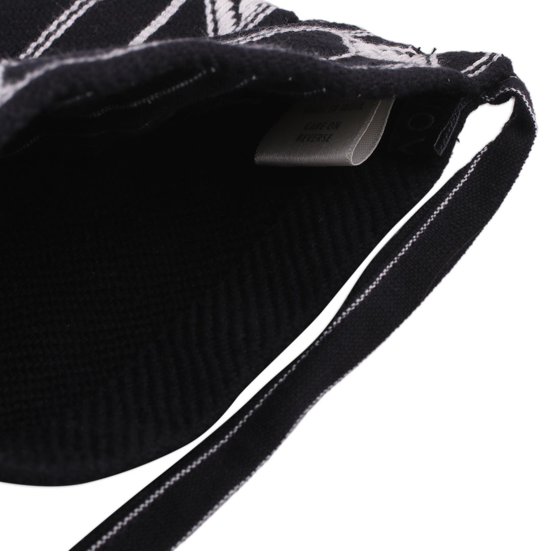 Hand Woven Black and White Cotton Sling Bag - Rajasthani Roads