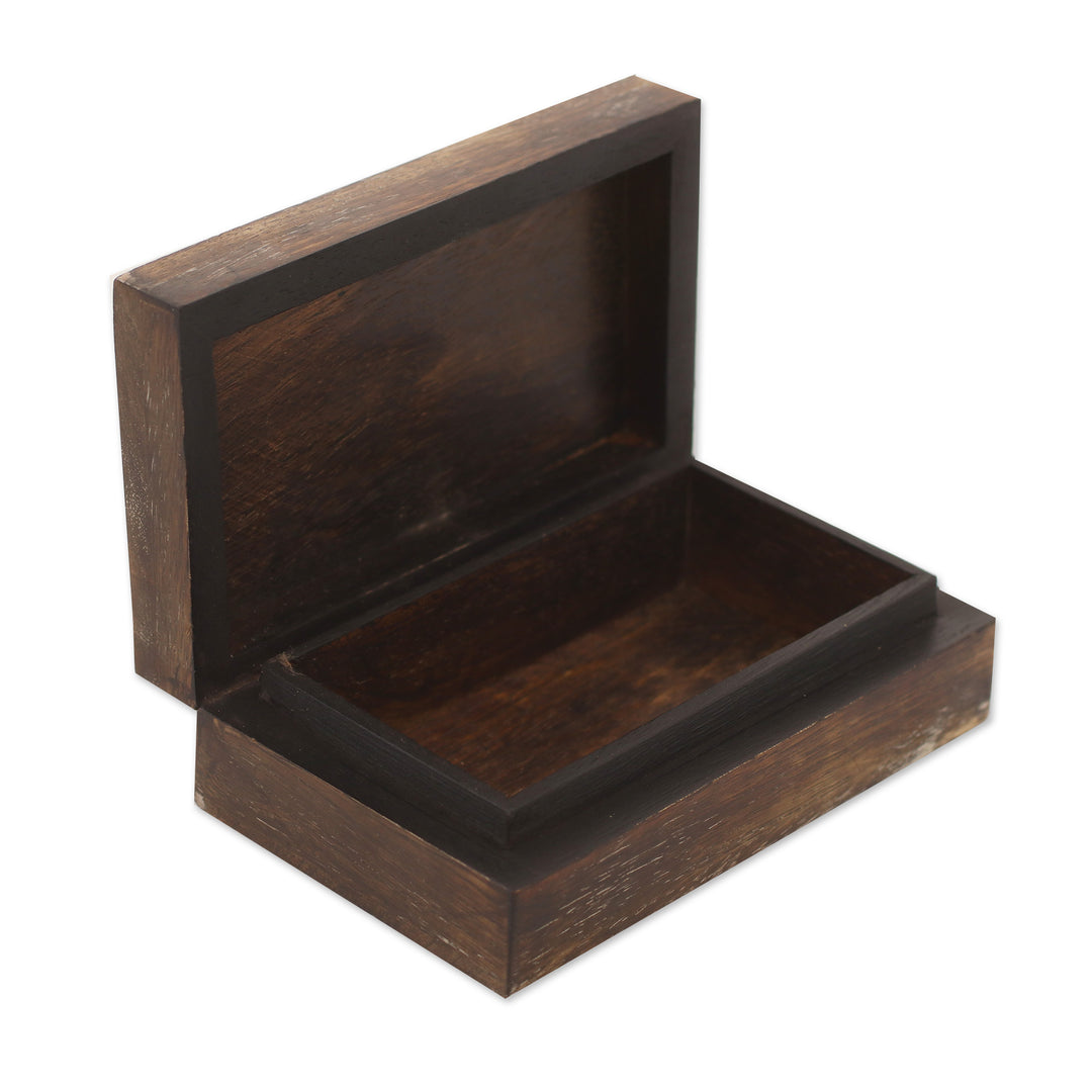 Handcrafted Floral Mango Wood Decorative Box from India - Blossoming Rhombus