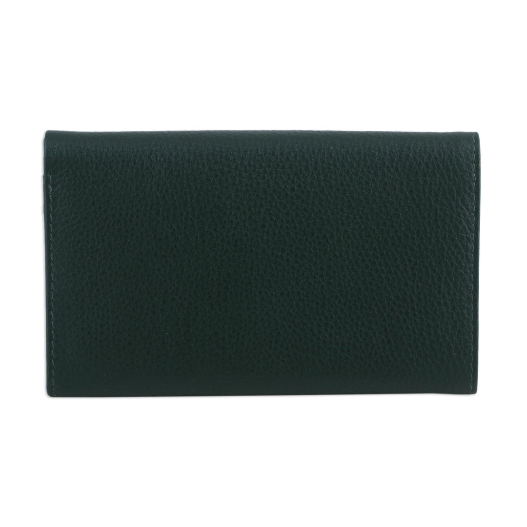 Ivy Green Pebbled Leather Bi-Fold Wallet from India - Forest Grandeur