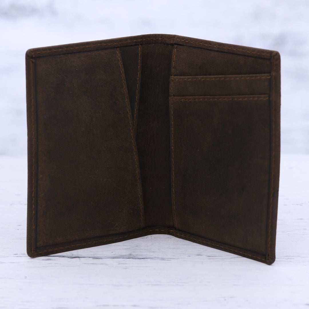 Dark Brown Leather Card Holder Bifold Wallet - Enterprising Brown