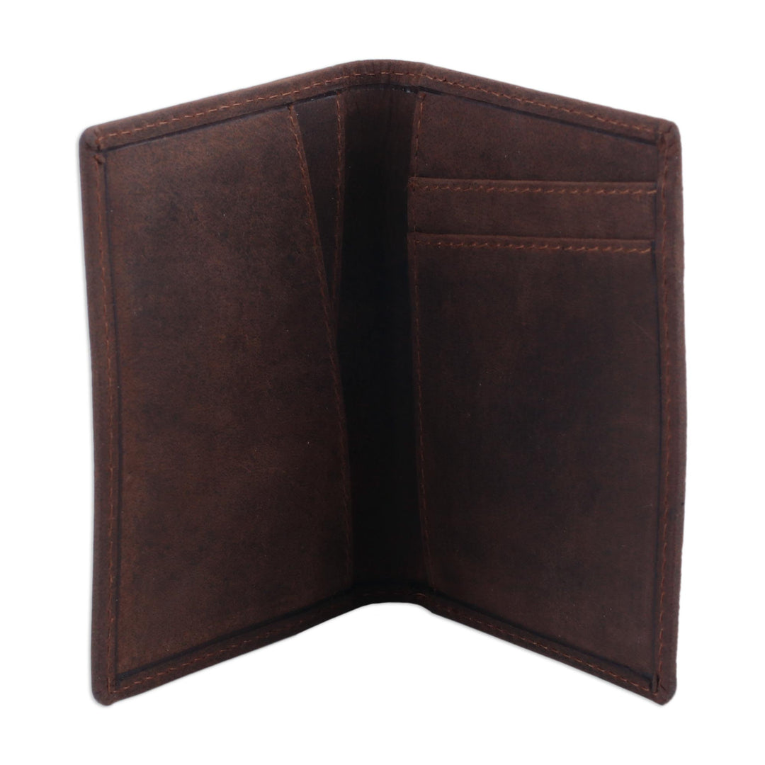 Dark Brown Leather Card Holder Bifold Wallet - Enterprising Brown