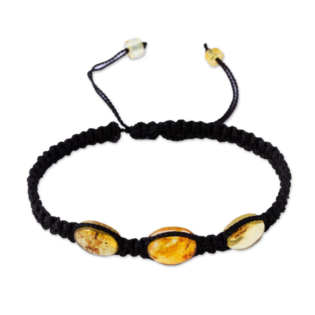 Braided Nylon Bracelet with Mexican Amber in Black - Amber Night
