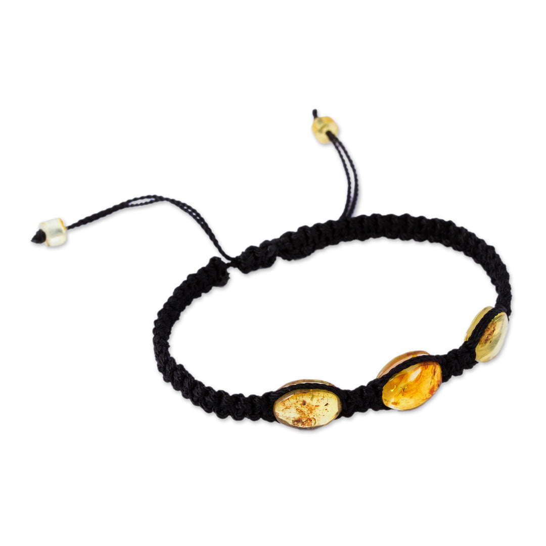 Braided Nylon Bracelet with Mexican Amber in Black - Amber Night