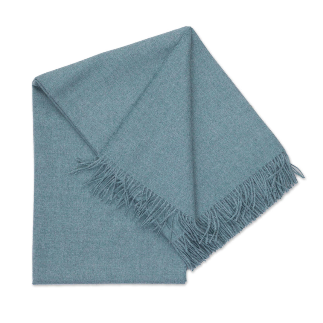 100% Baby Alpaca Throw Blanket in Solid Aqua from Peru - Blissful Dream in Aqua