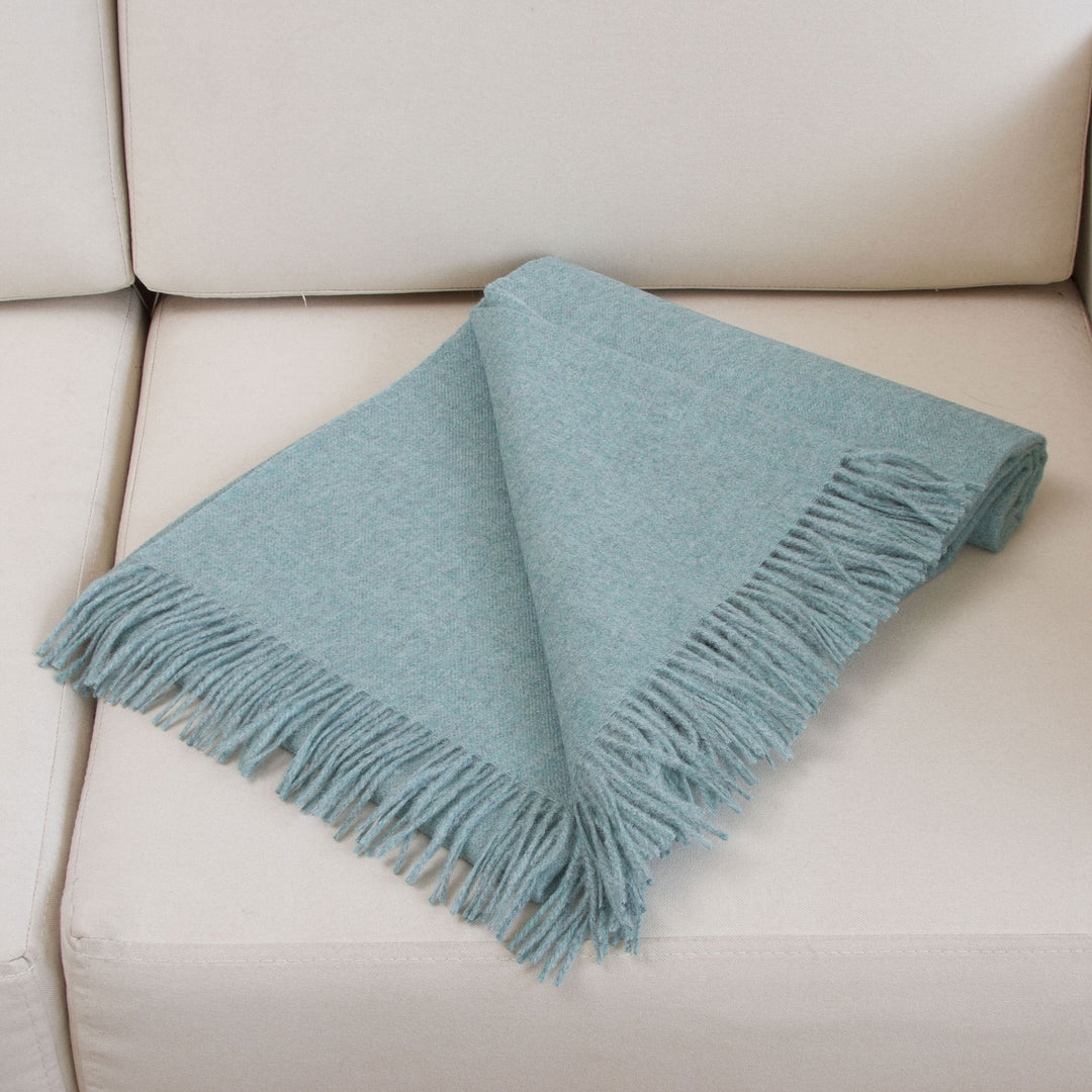 100% Baby Alpaca Throw Blanket in Solid Aqua from Peru - Blissful Dream in Aqua