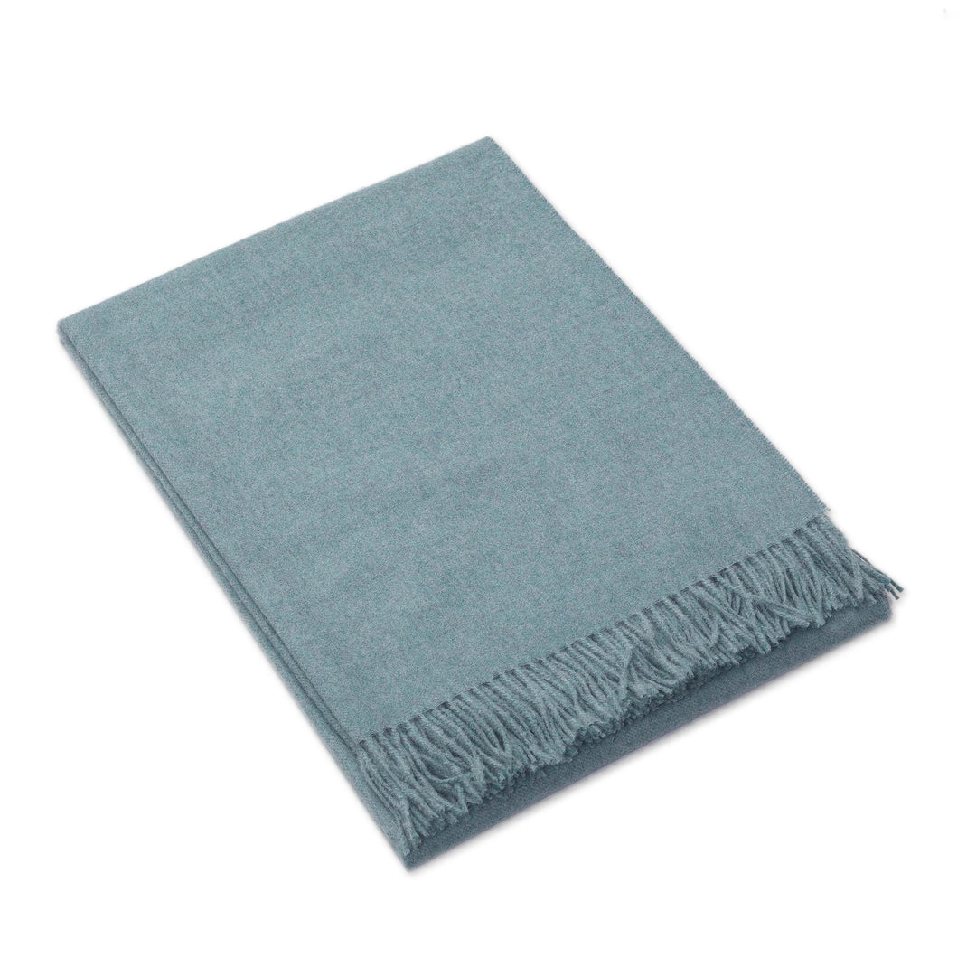 100% Baby Alpaca Throw Blanket in Solid Aqua from Peru - Blissful Dream in Aqua