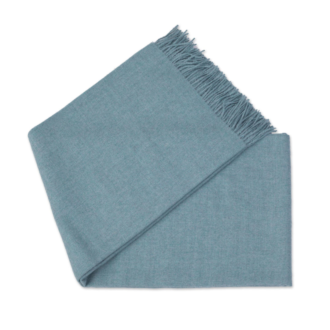 100% Baby Alpaca Throw Blanket in Solid Aqua from Peru - Blissful Dream in Aqua