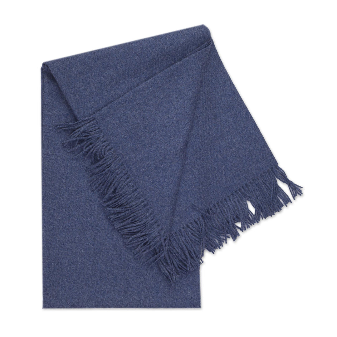 100% Baby Alpaca Throw Blanket in Solid Azure from Peru - Blissful Dream in Azure