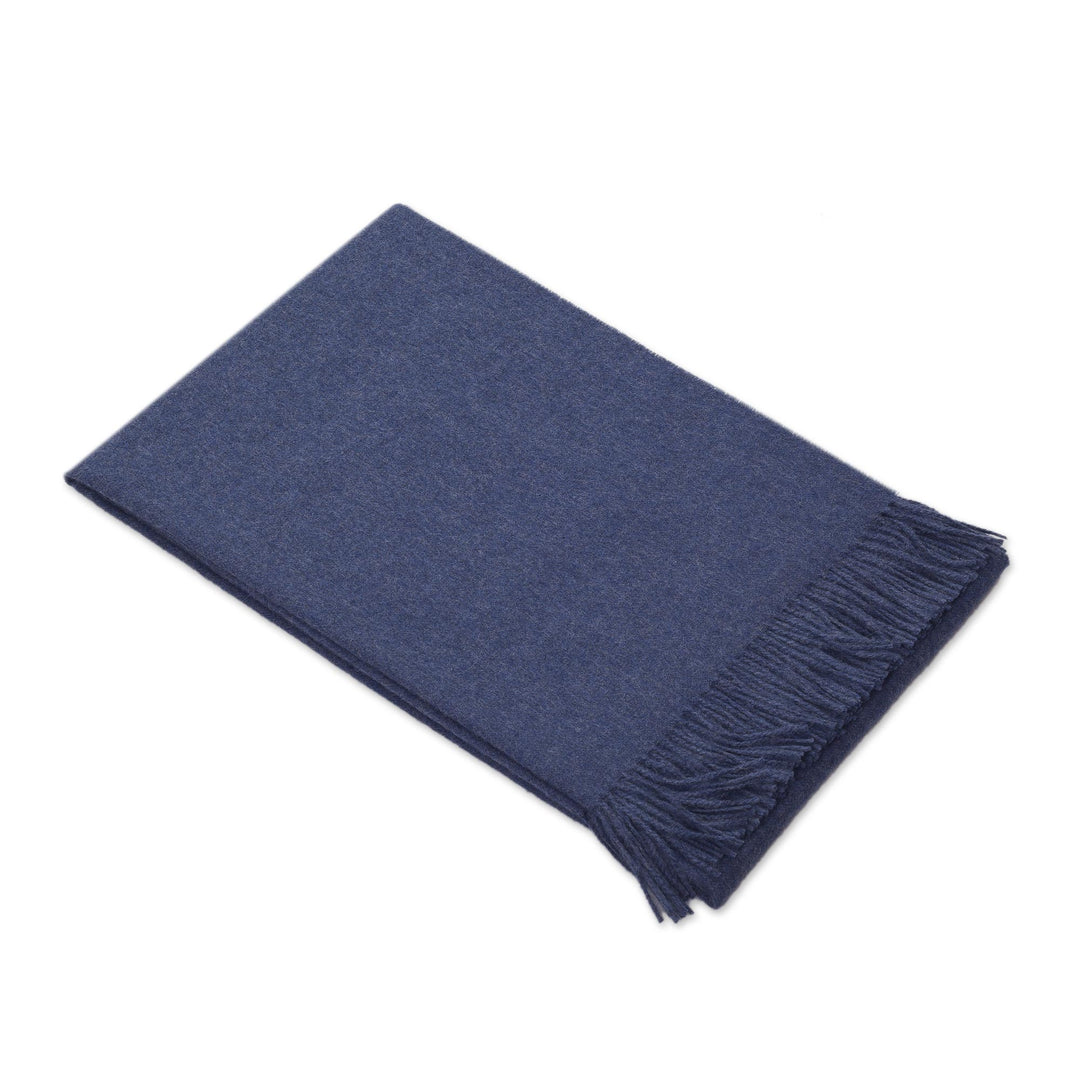 100% Baby Alpaca Throw Blanket in Solid Azure from Peru - Blissful Dream in Azure