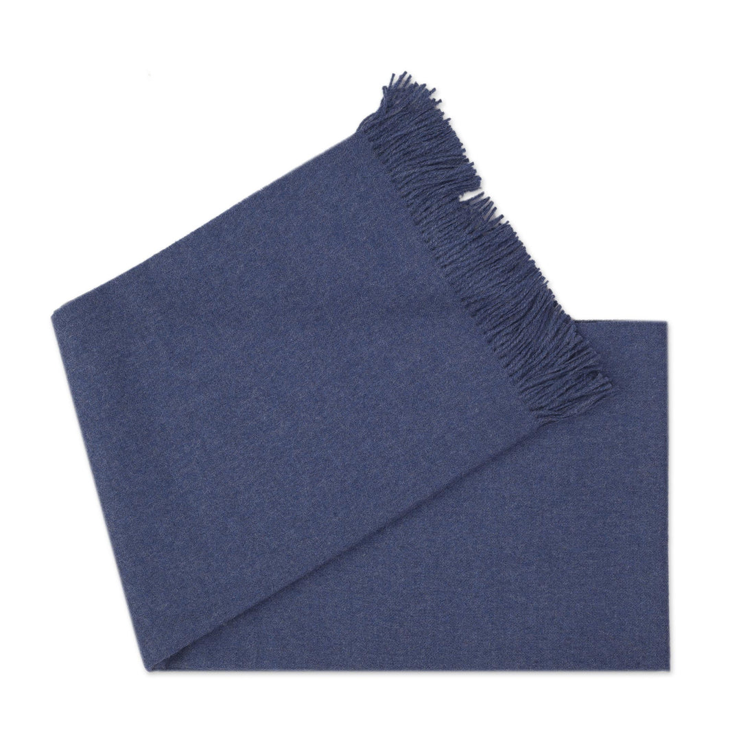 100% Baby Alpaca Throw Blanket in Solid Azure from Peru - Blissful Dream in Azure