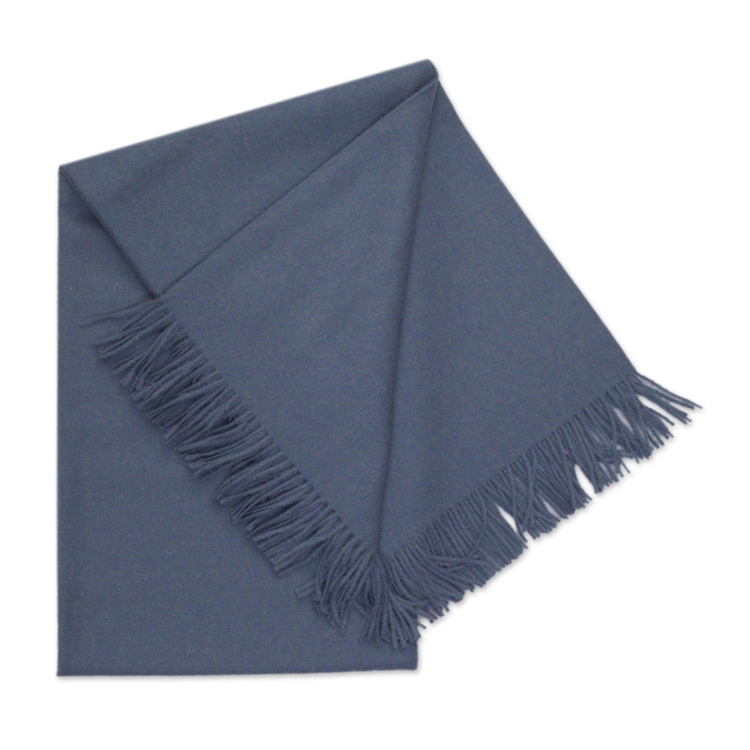 100% Baby Alpaca Throw Blanket in Steel Blue from Peru - Blissful Dream in Steel Blue