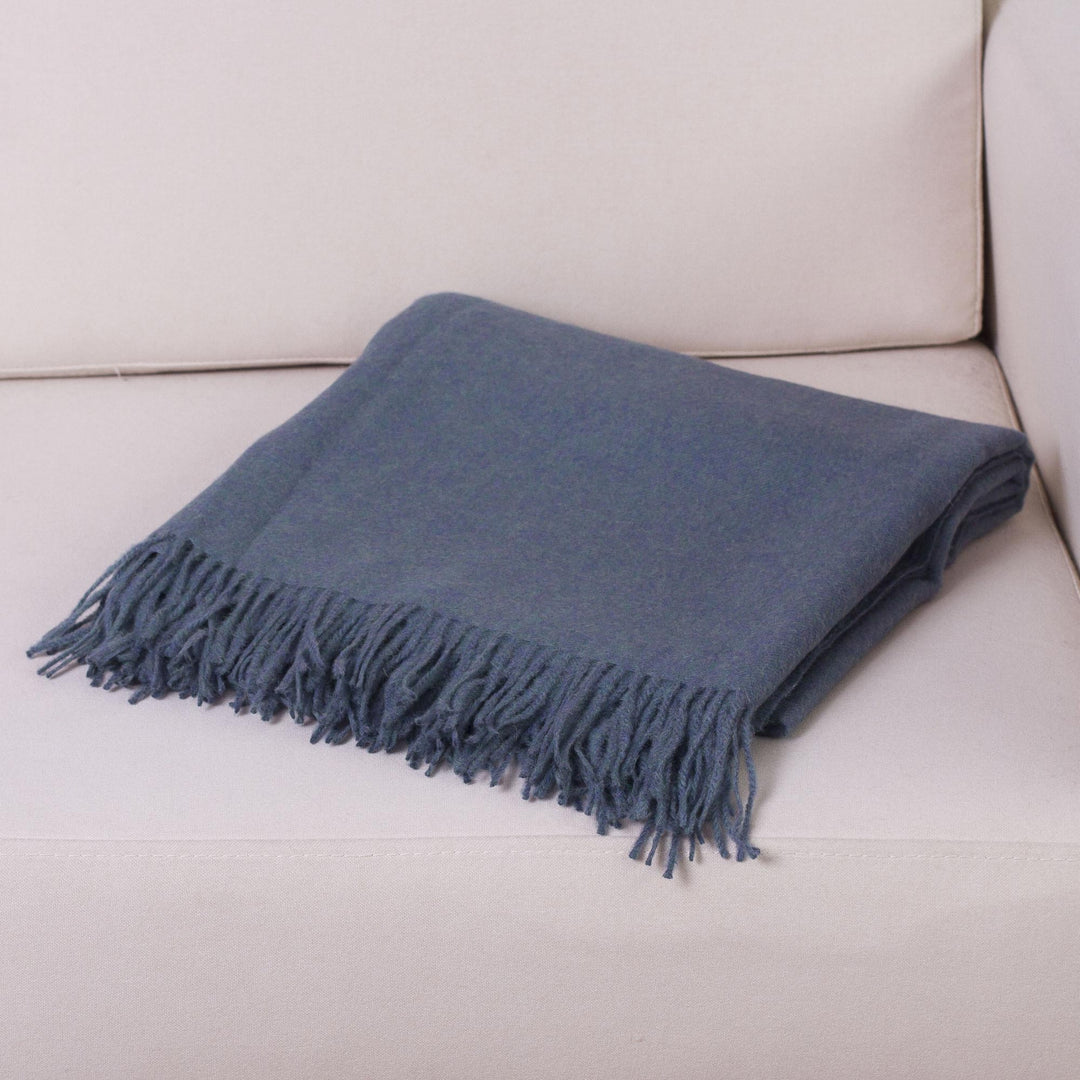 100% Baby Alpaca Throw Blanket in Steel Blue from Peru - Blissful Dream in Steel Blue