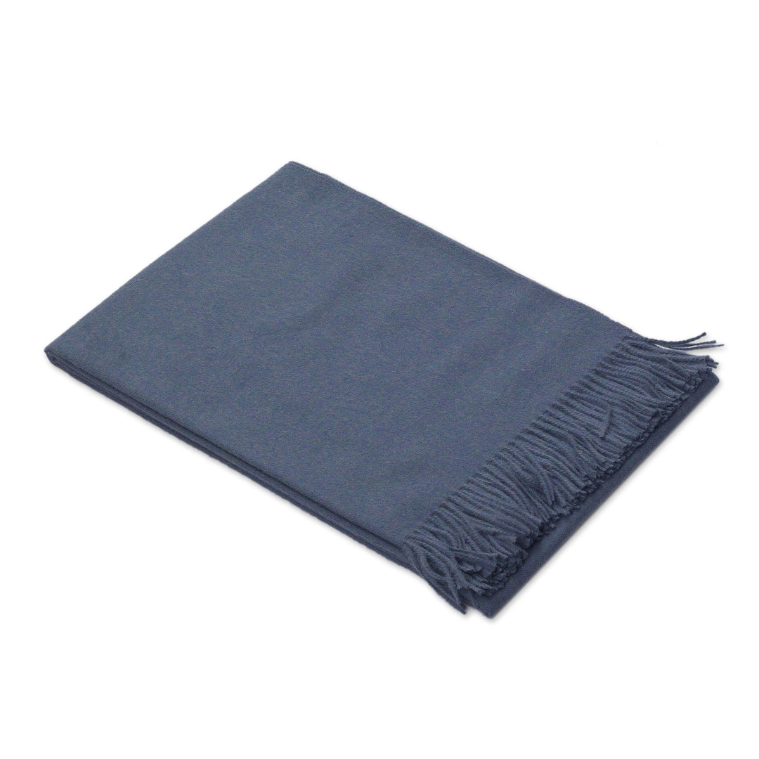 100% Baby Alpaca Throw Blanket in Steel Blue from Peru - Blissful Dream in Steel Blue