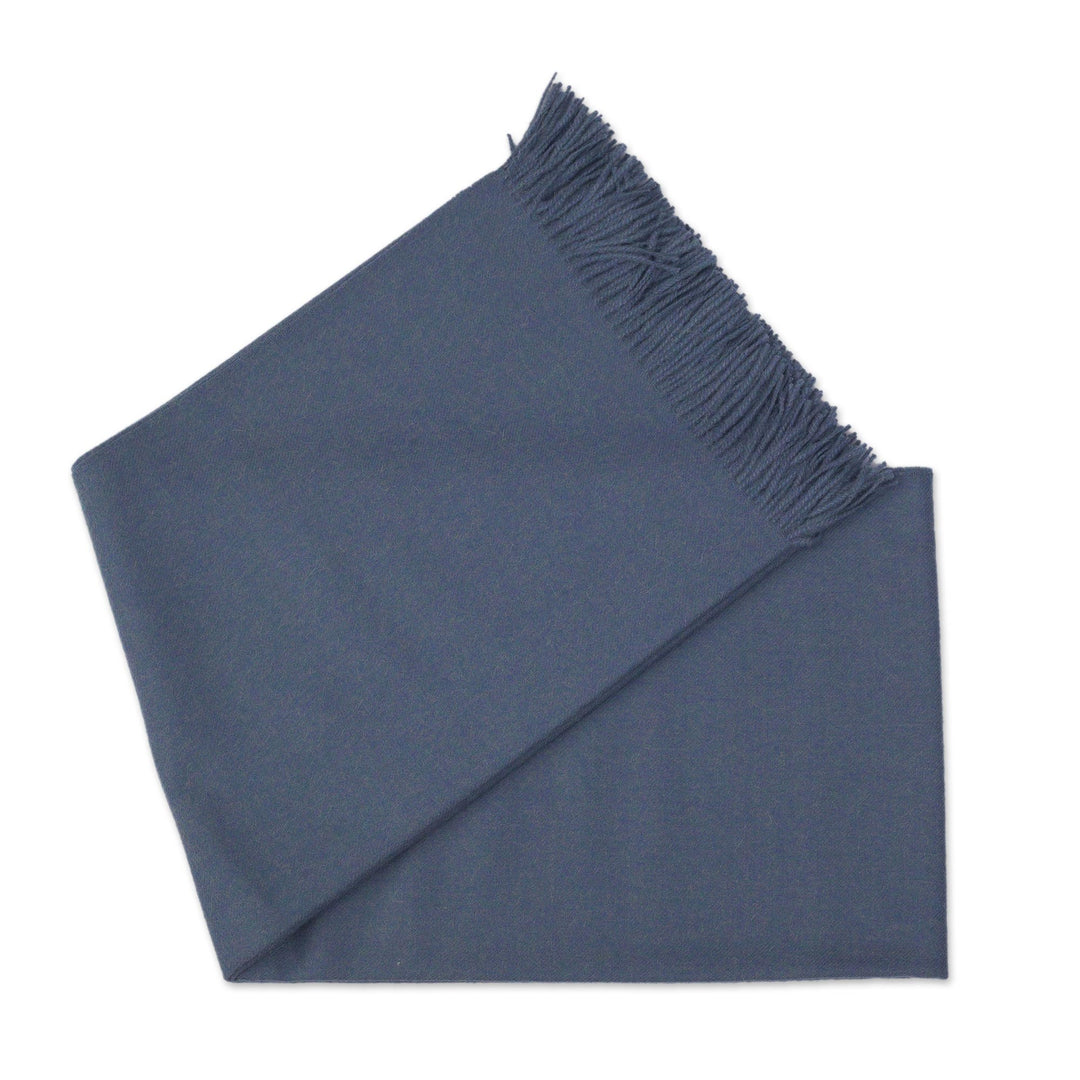 100% Baby Alpaca Throw Blanket in Steel Blue from Peru - Blissful Dream in Steel Blue