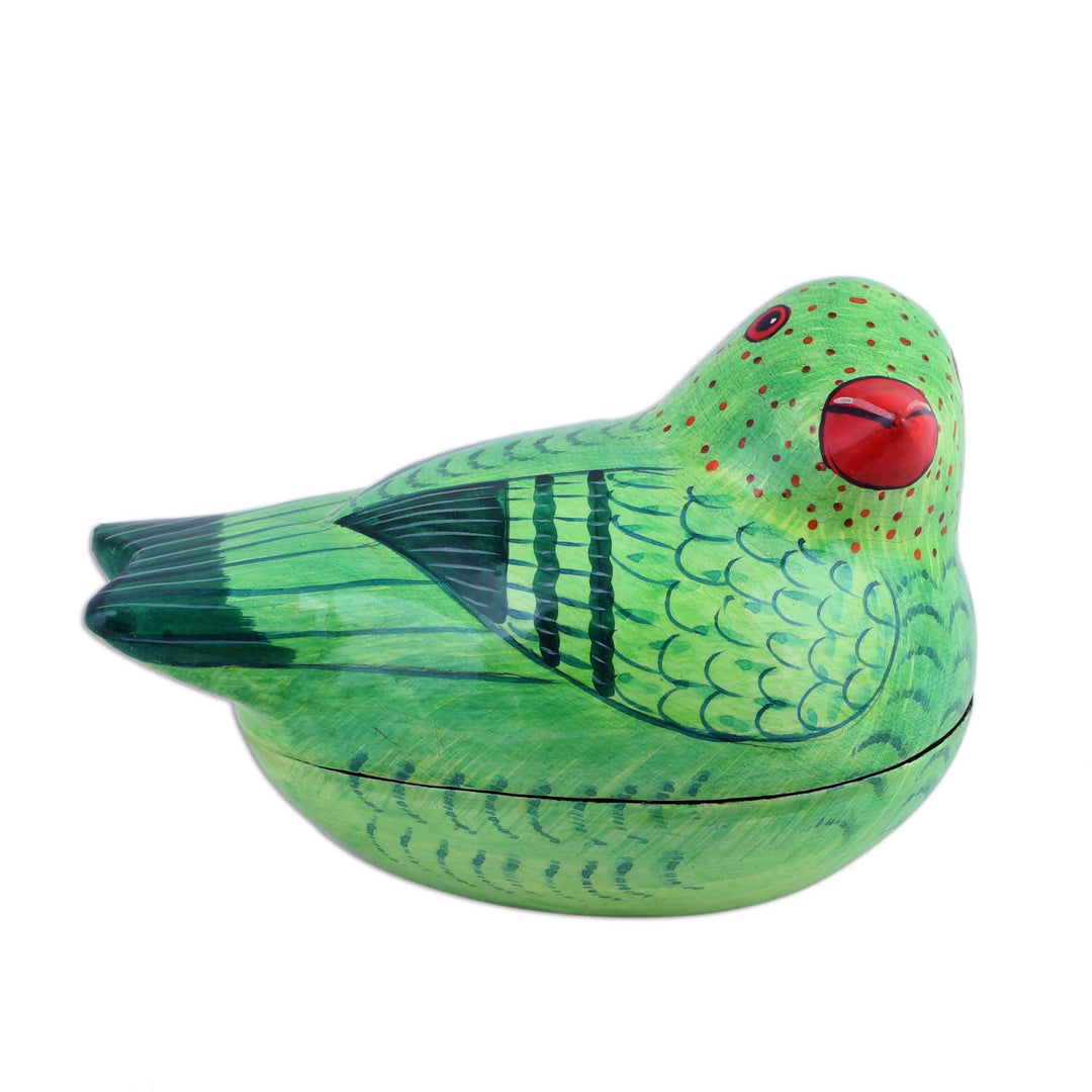 Green Papier Mache Parrot Keepsake Box from India - Pretty Parrot