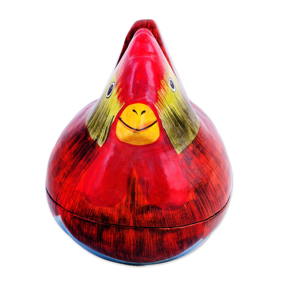 Hand-Painted Papier Mache Rooster Decorative Box from India - Morning Rooster