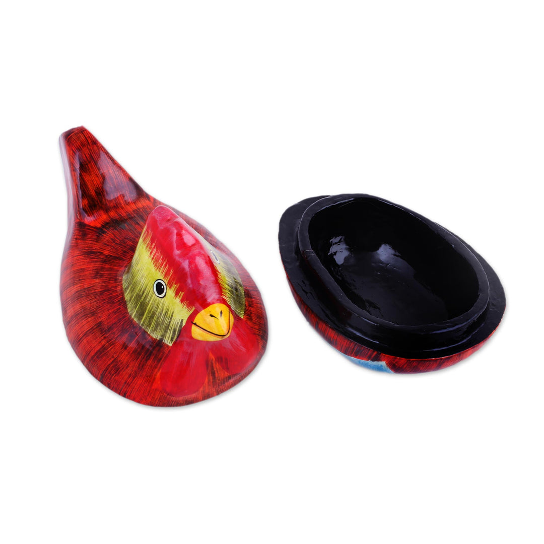 Hand-Painted Papier Mache Rooster Decorative Box from India - Morning Rooster