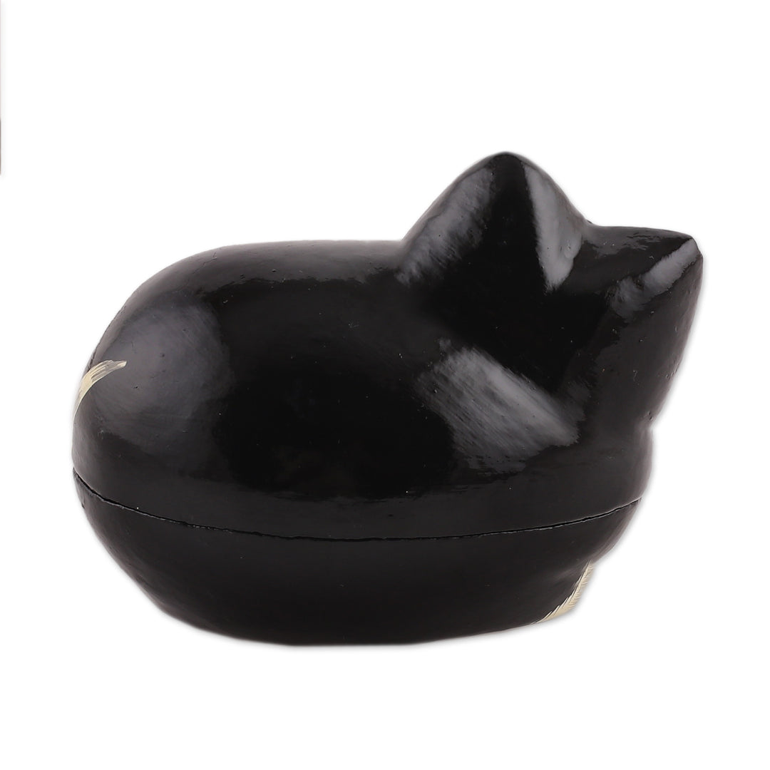 Hand-Painted Papier Mache Cat Decorative Box from India - Majestic Cat