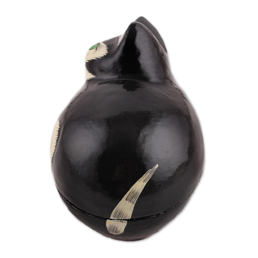 Hand-Painted Papier Mache Cat Decorative Box from India - Majestic Cat