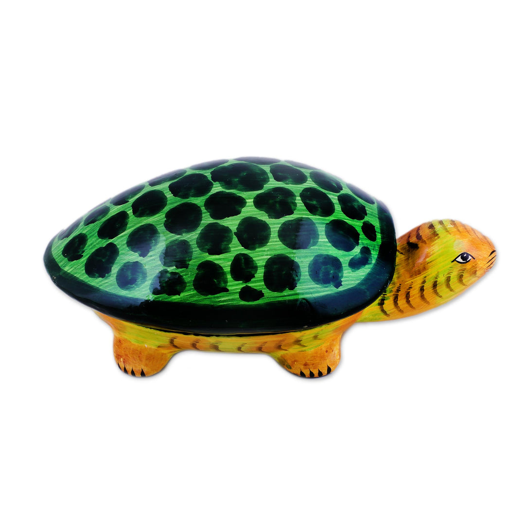 Papier Mache Turtle Decorative Box from India - Joyful Turtle