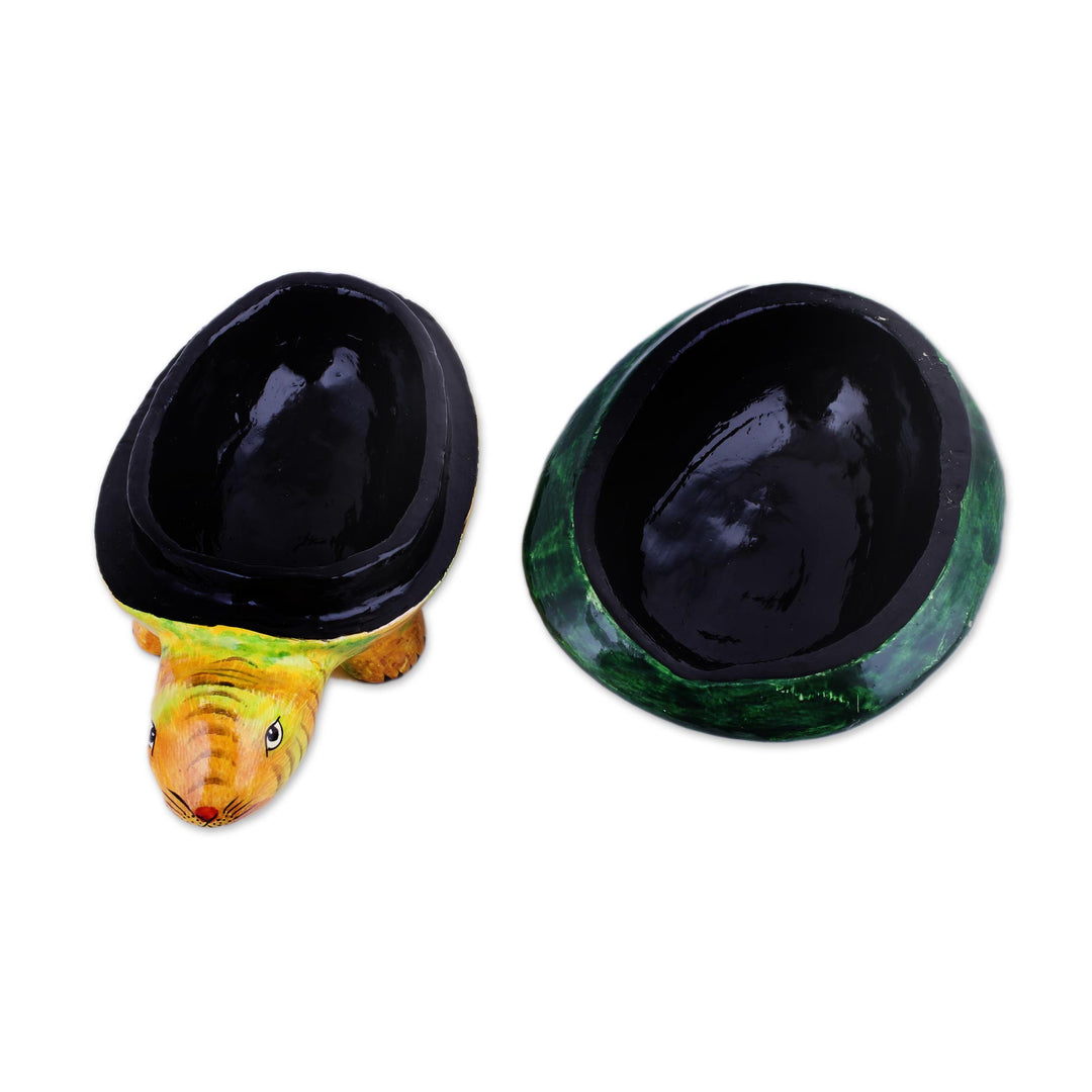 Papier Mache Turtle Decorative Box from India - Joyful Turtle