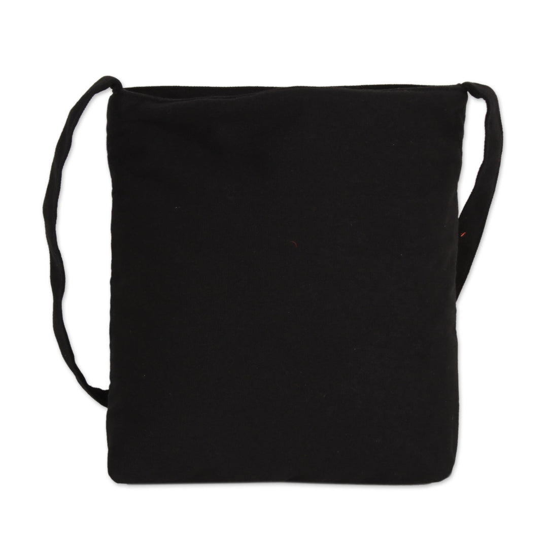 Embroidered Floral Cotton Sling Handbag from India - Lovely Blossom