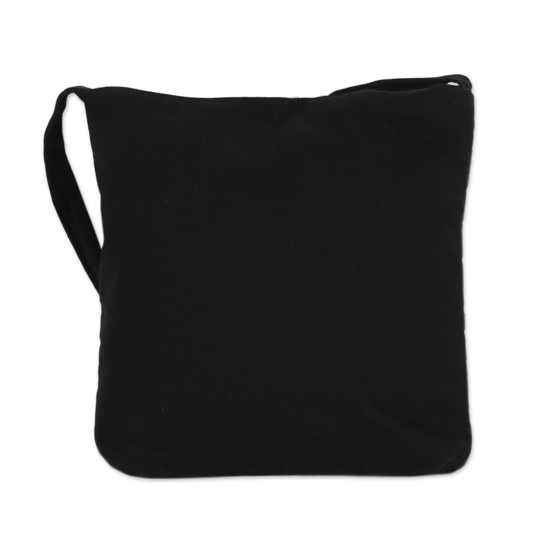 Embroidered Floral Sling Handbag from India - Vibrant Blossom